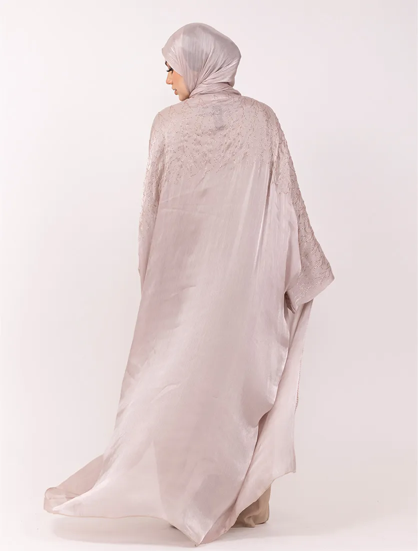 Pink Embellished Sheer Abaya Set